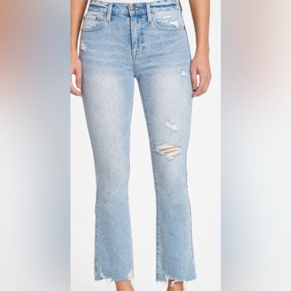 Pistola Lennon High Rise Crop Straight Leg Distressed Jeans Light Wash Size 26